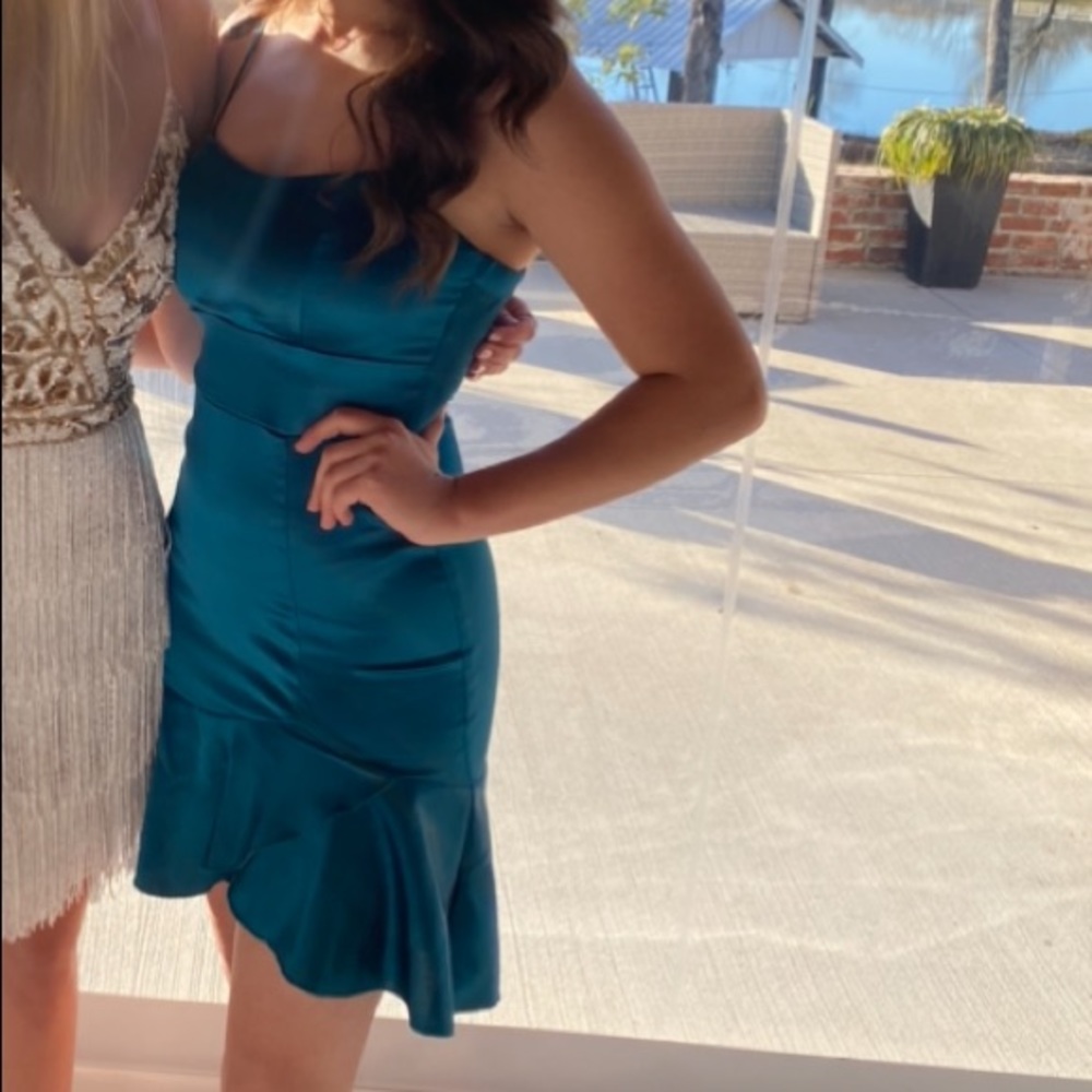 Peacock green/blue satin bodycon dress